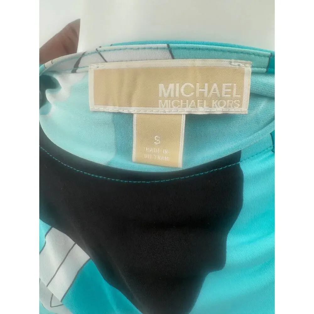 Michael Kors Blouse Top Womens Small Blue Stretch Cold Shoulder Round Neck - Picture 6 of 6